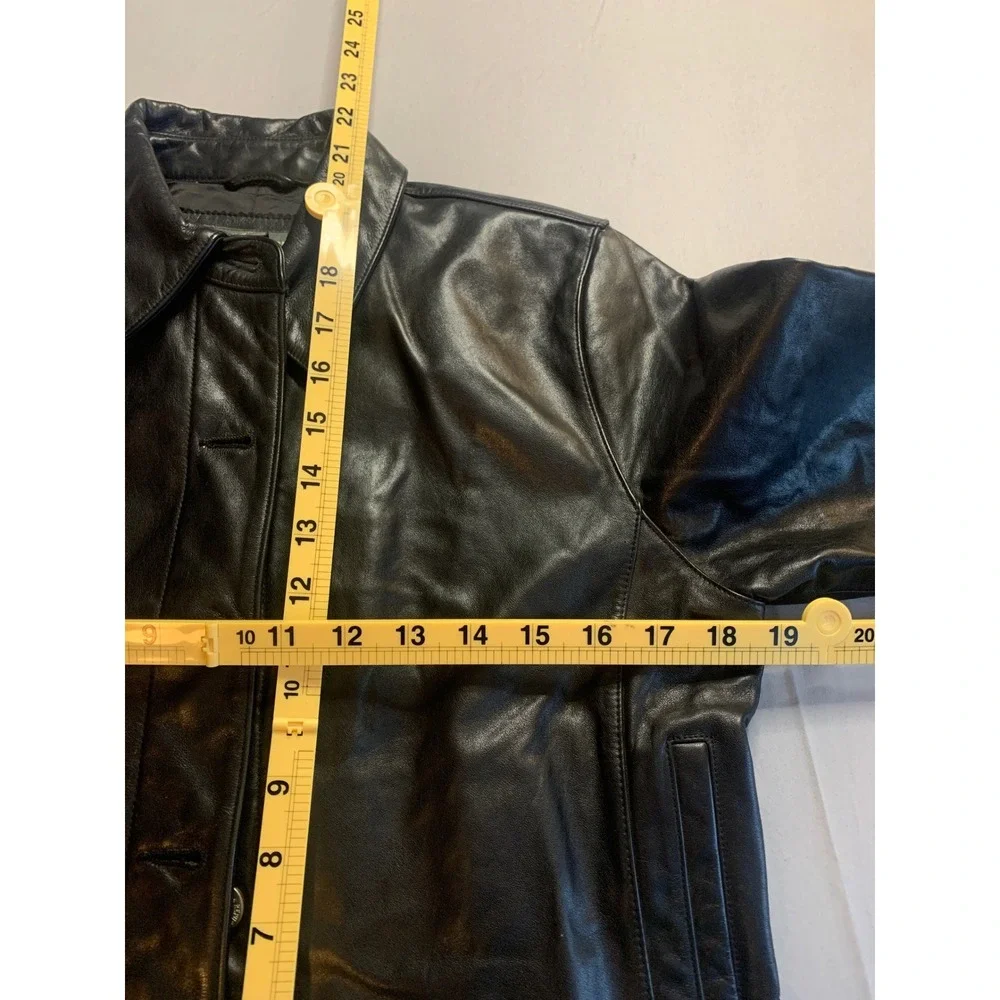 Y2K Banana Republic Black Leather Jacket Women's Size M Button Front Collar - Picture 5 of 8